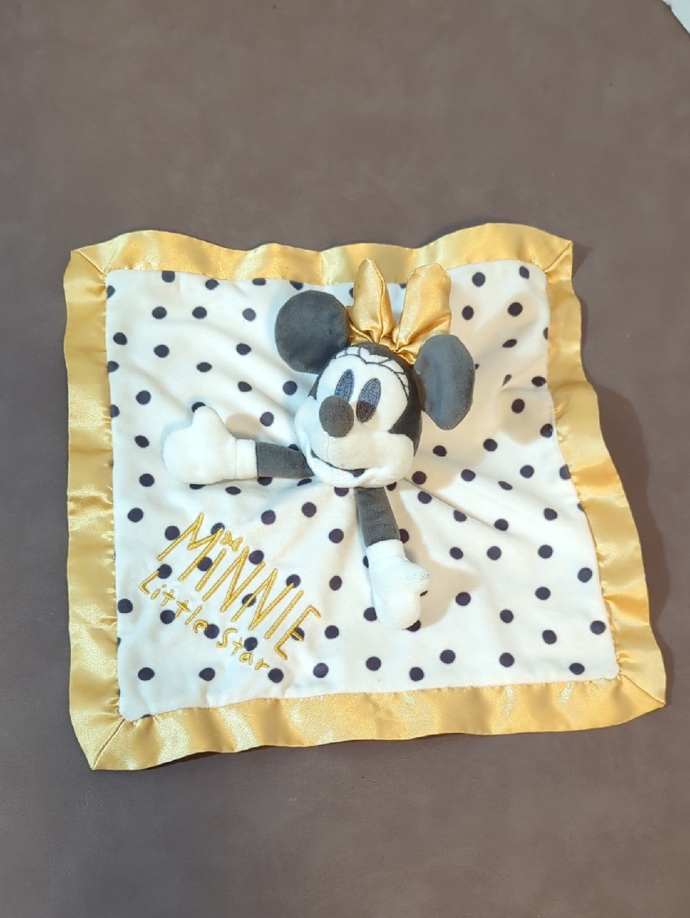 Disney Baby Minnie Mouse Little Star Lovey Plush Blanket Gold Satin Trim Gray